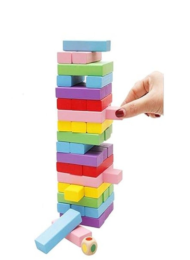 Mahi Enterprise 54-Piece Wooden Block Stacking Game - Tumbling Tower with Dice, Multicolor - Image 2